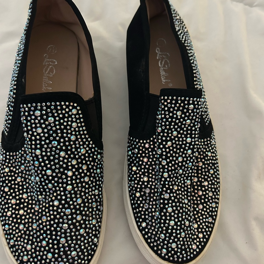 Black Rhinestone Slip-On Sneakers